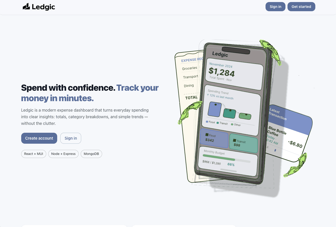 Screenshot of Ledgic Homepage